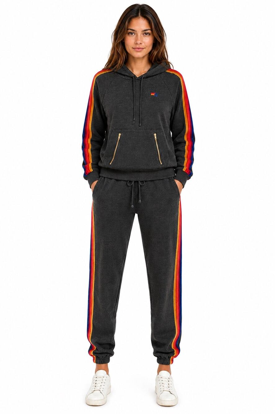 2010s Aviator Nation Rainbow Stripe Hoodie Jogger Set S/L USA